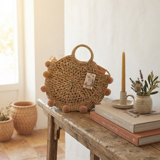 Bolso Playa Tejido Rafia Pompones Bolso Frank Home Chile