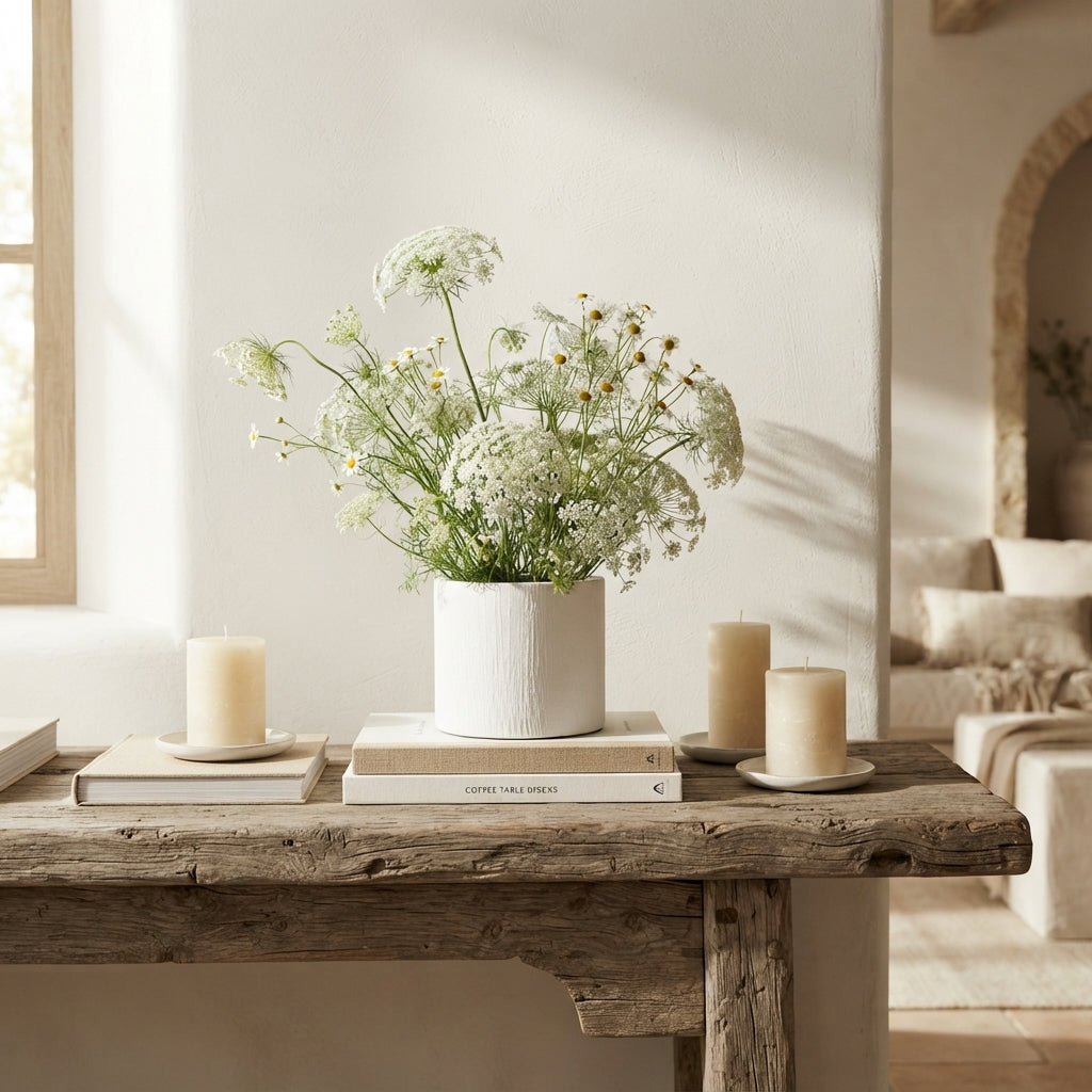 Jarrón Cilíndrico Cerámica Texturada Blanco 15 y 9 cm - Diseño Minimalista Florero Frank Home Chile