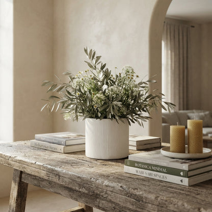 Jarrón Cilíndrico Cerámica Texturada Blanco 15 y 9 cm - Diseño Minimalista Florero Frank Home Chile