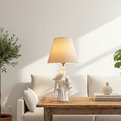 Lámpara Base Cerámica Esmaltada Pájaros Pantalla Beige Lampara de mesa y escritorio Frank Home Chile