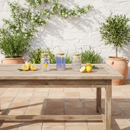 Vaso Vidrio con Bombilla y Tapa Bambú 480ml - Diseño Limón Vasos Frank Home Chile