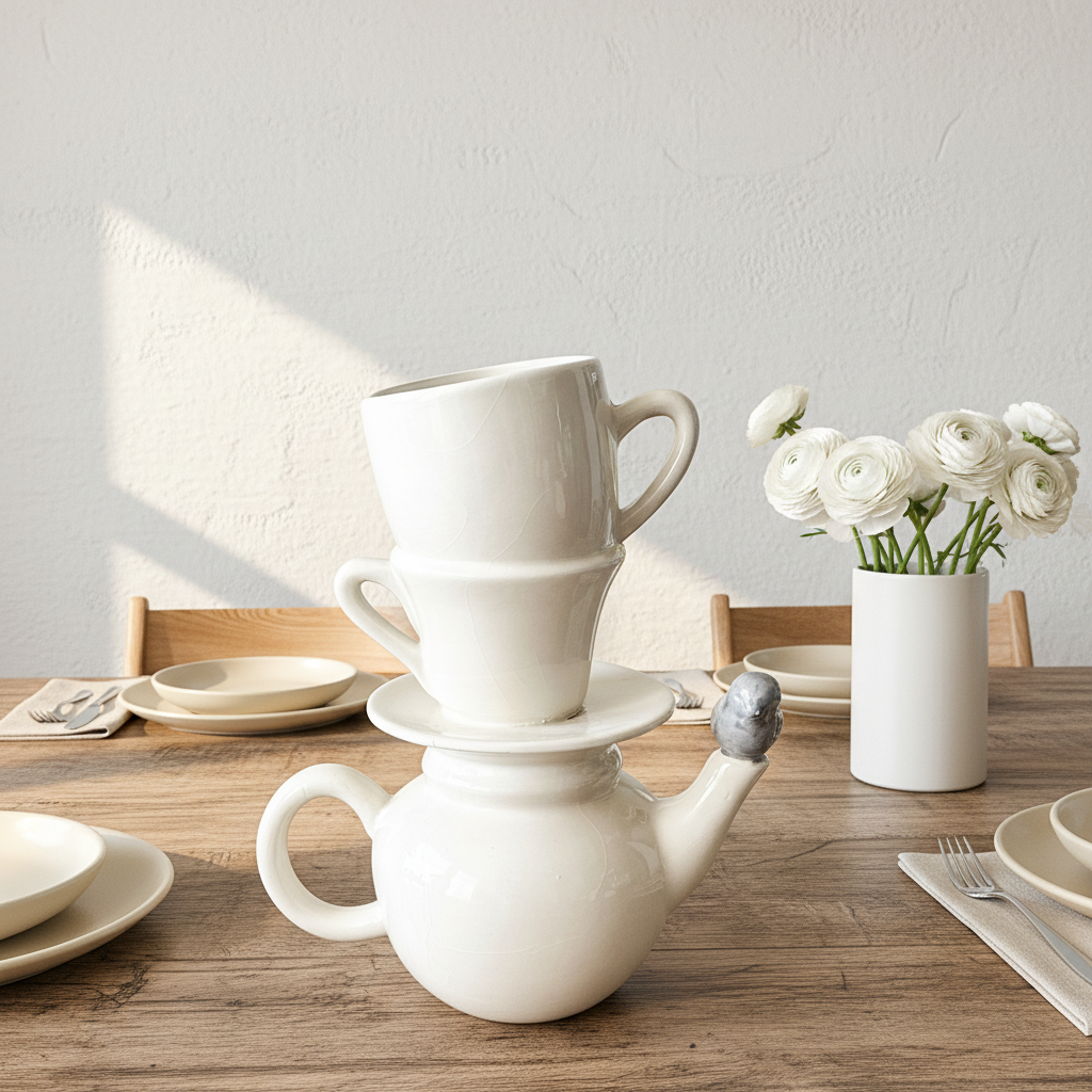 Florero Cerámica Esmaltada Tetera Tazas Florero Frank Home Chile