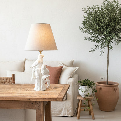 Lámpara Base Cerámica Esmaltada Pájaros Pantalla Beige Lampara de mesa y escritorio Frank Home Chile