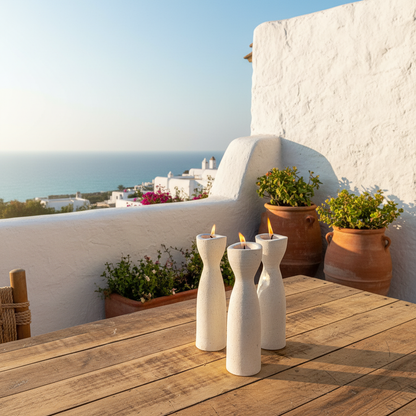 Porta Vela Cerámica Texturada 2 Tamaños - Diseño Artesanal Azul Porta Vela Frank Home Chile