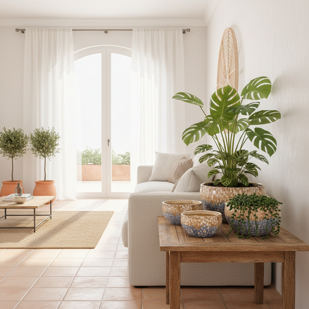 Set 3 Maceteros Cerámica Esmaltada Celeste - Textura Orgánica Macetero Frank Home Chile