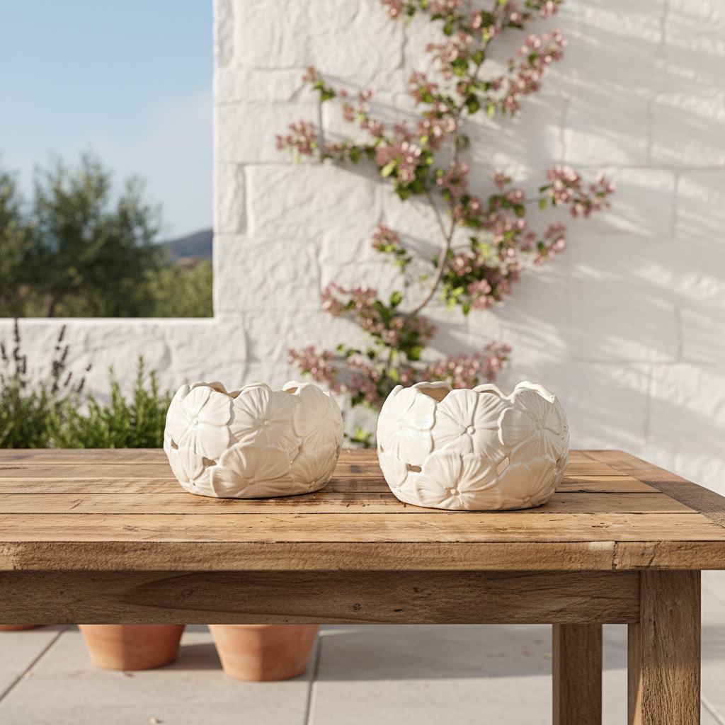 Porta Macetero Cerámica Flores - Diseño Artesanal Decorativo Porta Macetero Frank Home Chile