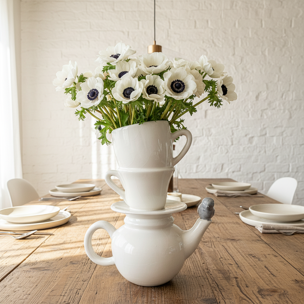 Florero Cerámica Esmaltada Tetera Tazas Florero Frank Home Chile