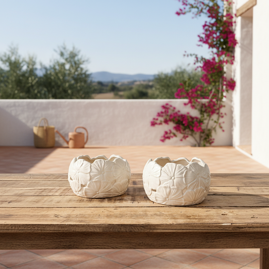 Porta Macetero Cerámica Flores - Diseño Artesanal Decorativo Porta Macetero Frank Home Chile