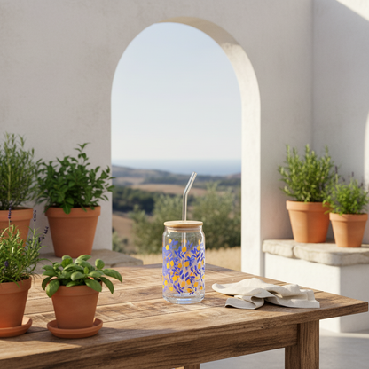 Vaso Vidrio con Bombilla y Tapa Bambú 480ml - Diseño Limón Vasos Frank Home Chile