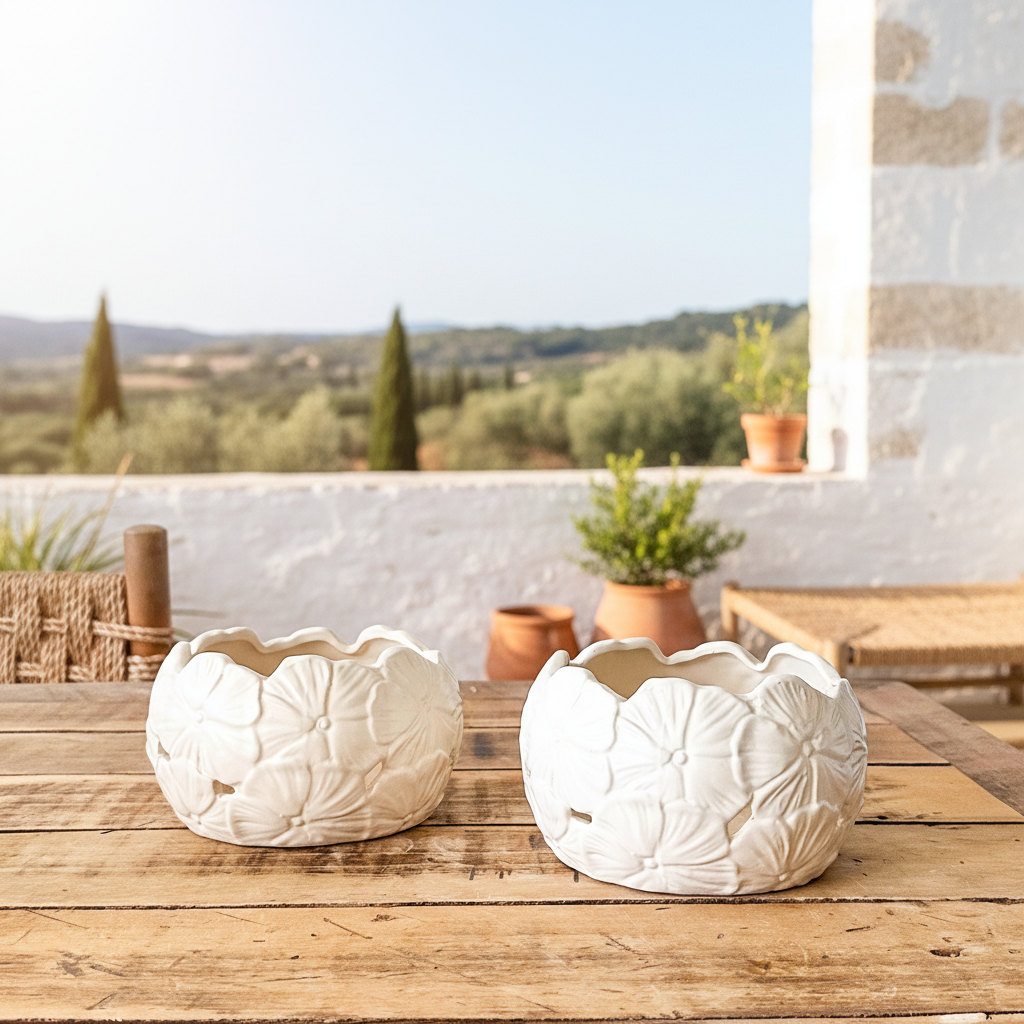 Porta Macetero Cerámica Flores - Diseño Artesanal Decorativo Porta Macetero Frank Home Chile