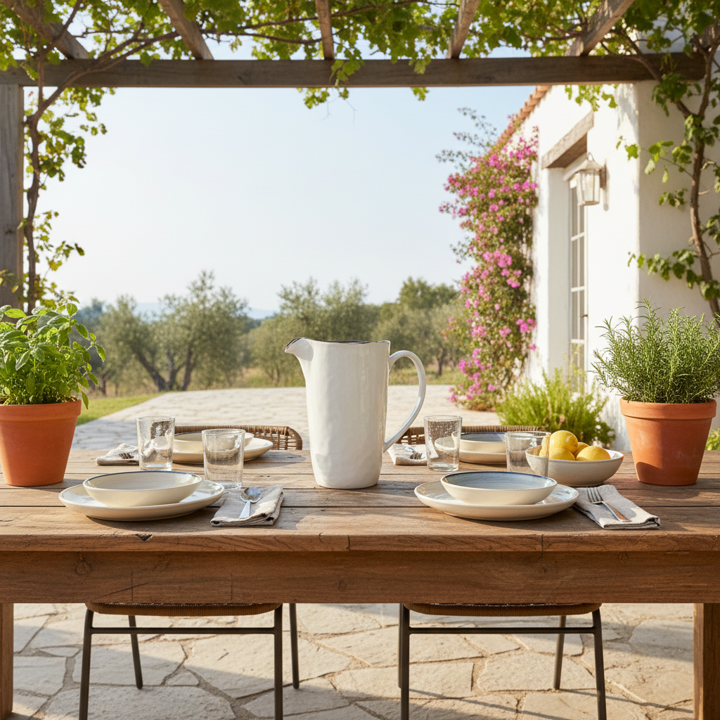 Jarra Cerámica Blanca Borde Negro 1.8L - Diseño Minimalista Jarra Frank Home Chile