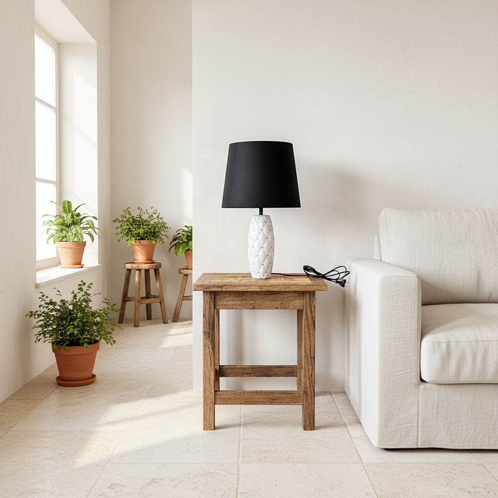 Lámpara de Mesa Cerámica Esmaltada Capitoné Pantalla Negra Lampara de mesa Frank Home Chile