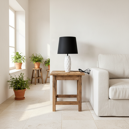 Lámpara de Mesa Cerámica Esmaltada Capitoné Pantalla Negra Lampara de mesa Frank Home Chile