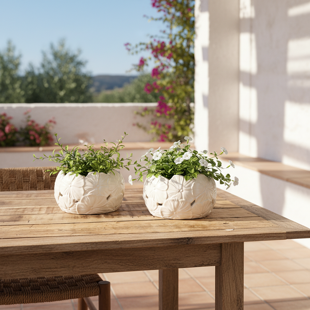 Porta Macetero Cerámica Flores - Diseño Artesanal Decorativo Porta Macetero Frank Home Chile