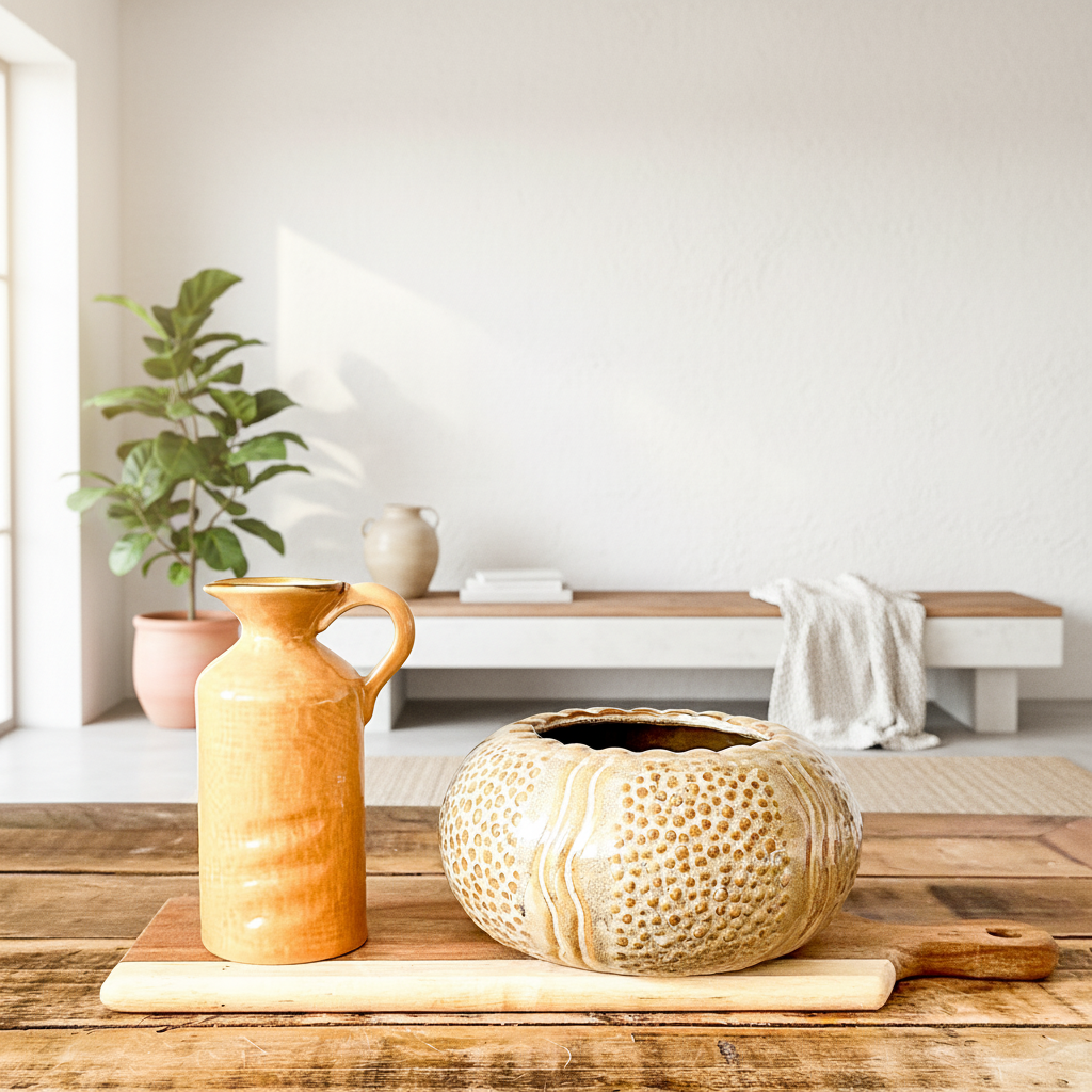 Florero Centro de Mesa Cerámica Esmaltada Beige 16cm - Diseño Elegante Florero Frank Home Chile