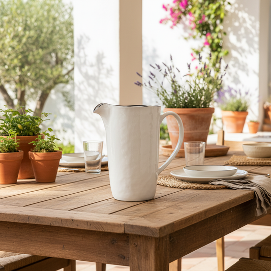 Jarra Cerámica Blanca Borde Negro 1.8L - Diseño Minimalista Jarra Frank Home Chile