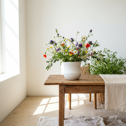 Florero Cerámica Texturizada 16cm - Diseño Ovalado Artesanal Florero Frank Home Chile