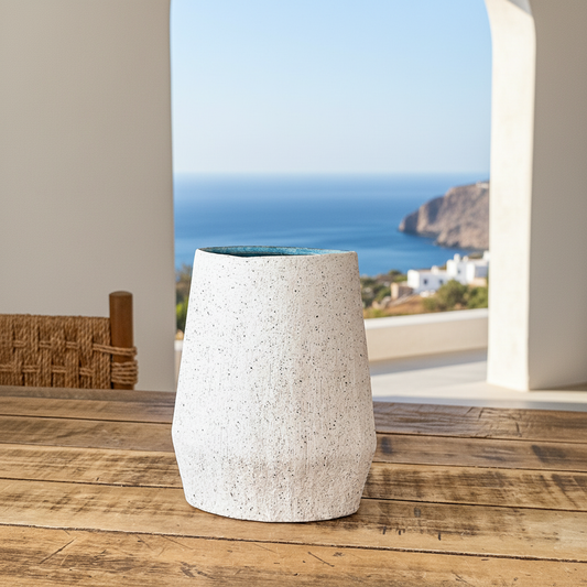 Florero Cerámica Blanca Texturada Interior Esmaltado Azul - 30 cm Florero Frank Home Chile