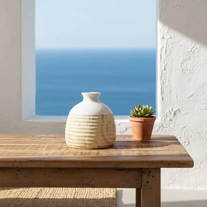 Florero Cerámica Bicolor Beige 18.5cm Artesanal | Frank Home Florero Frank Home Chile