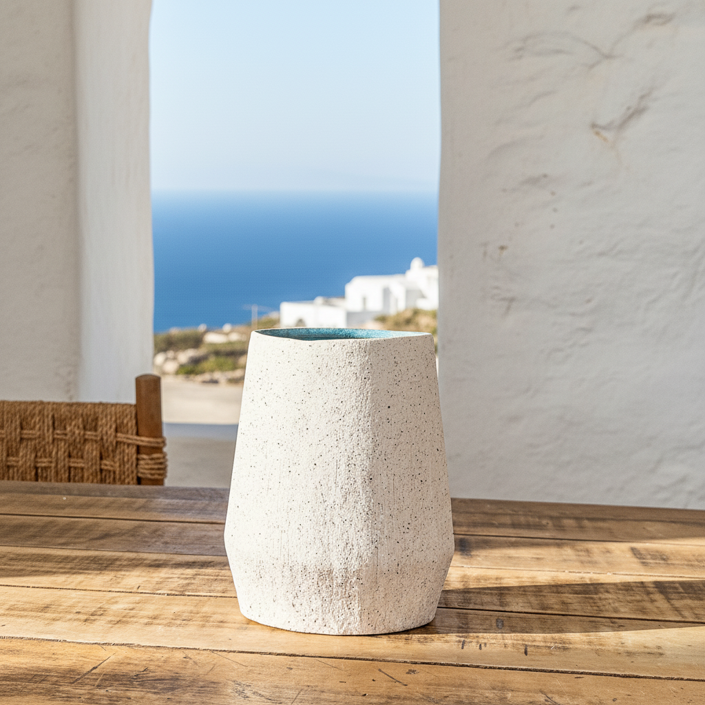 Florero Cerámica Blanca Texturada Interior Esmaltado Azul - 30 cm Florero Frank Home Chile