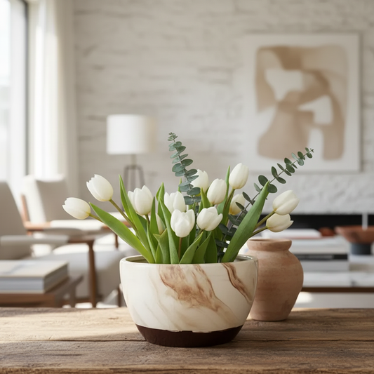 Florero Centro de Mesa Cerámica Textura Mármol Burdeo - Diseño Elegante Florero Frank Home Chile