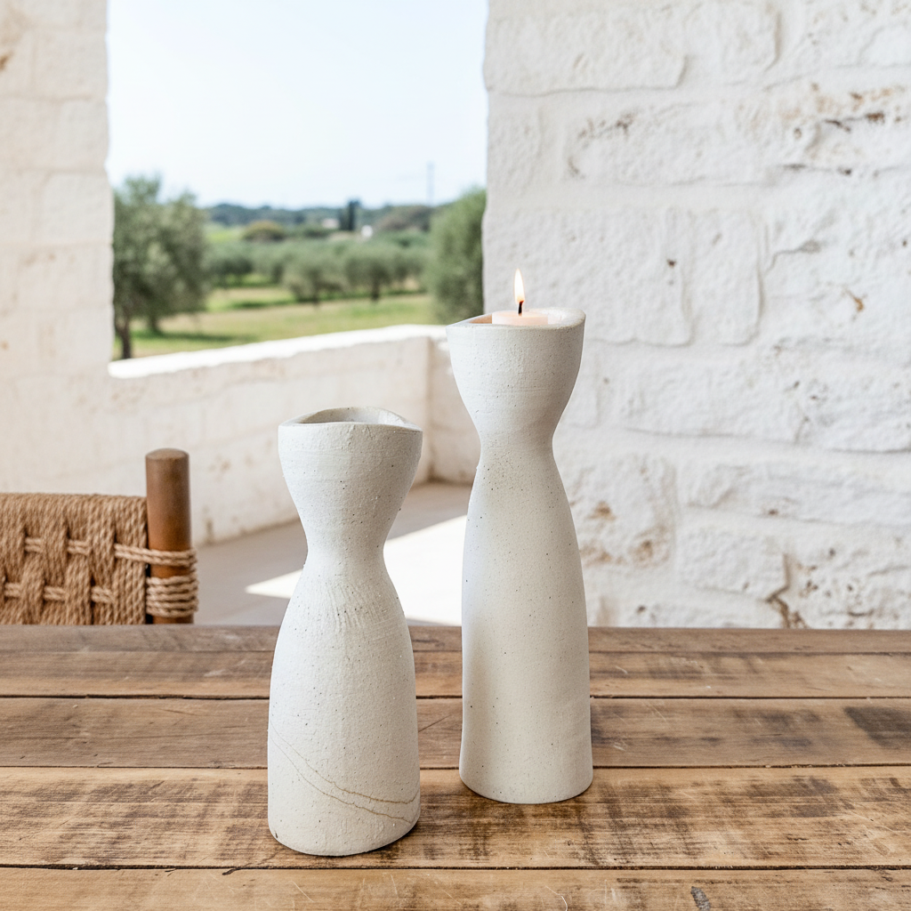 Porta Vela Cerámica Texturada 2 Tamaños - Diseño Artesanal Azul Porta Vela Frank Home Chile