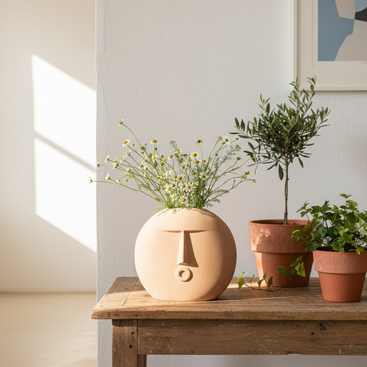 Florero Cerámica Texturada Cara - Diseño Artesanal Premium Florero Frank Home Chile