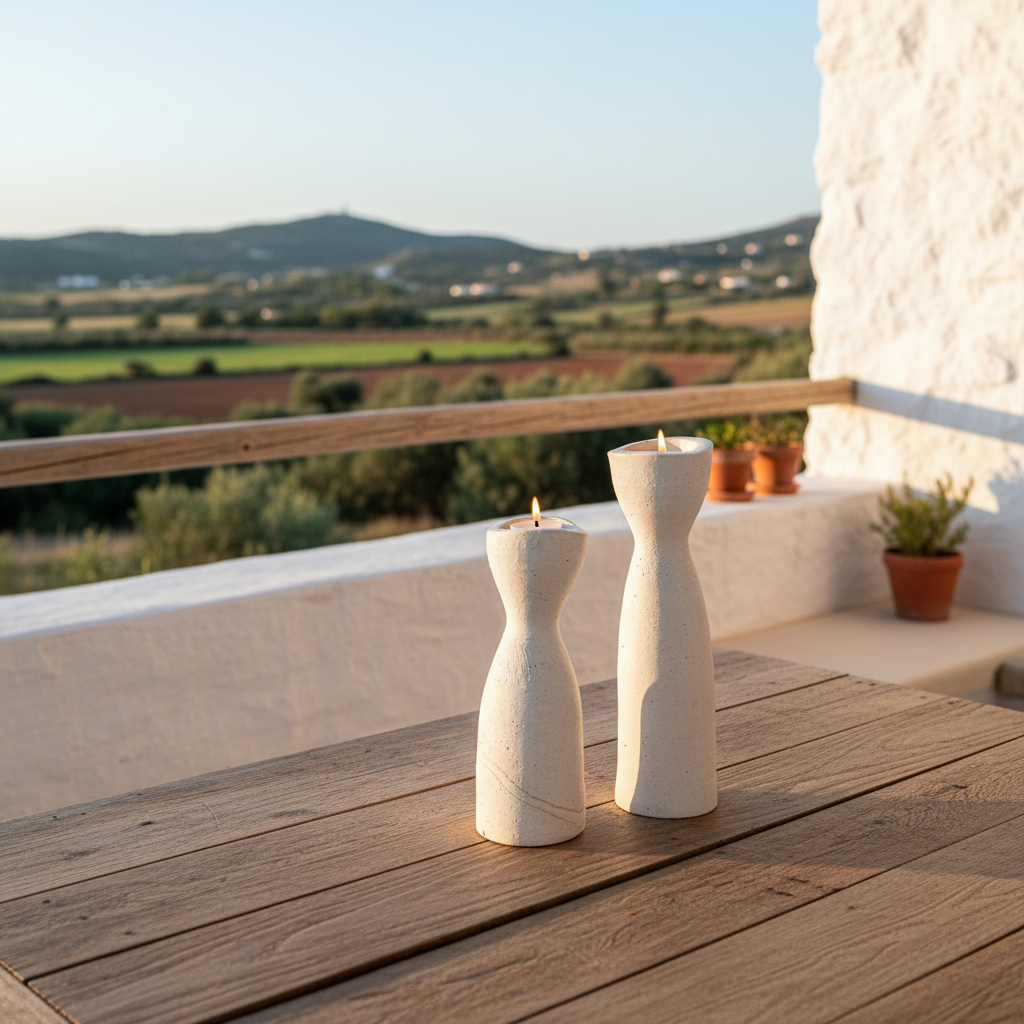 Porta Vela Cerámica Texturada 2 Tamaños - Diseño Artesanal Azul Porta Vela Frank Home Chile