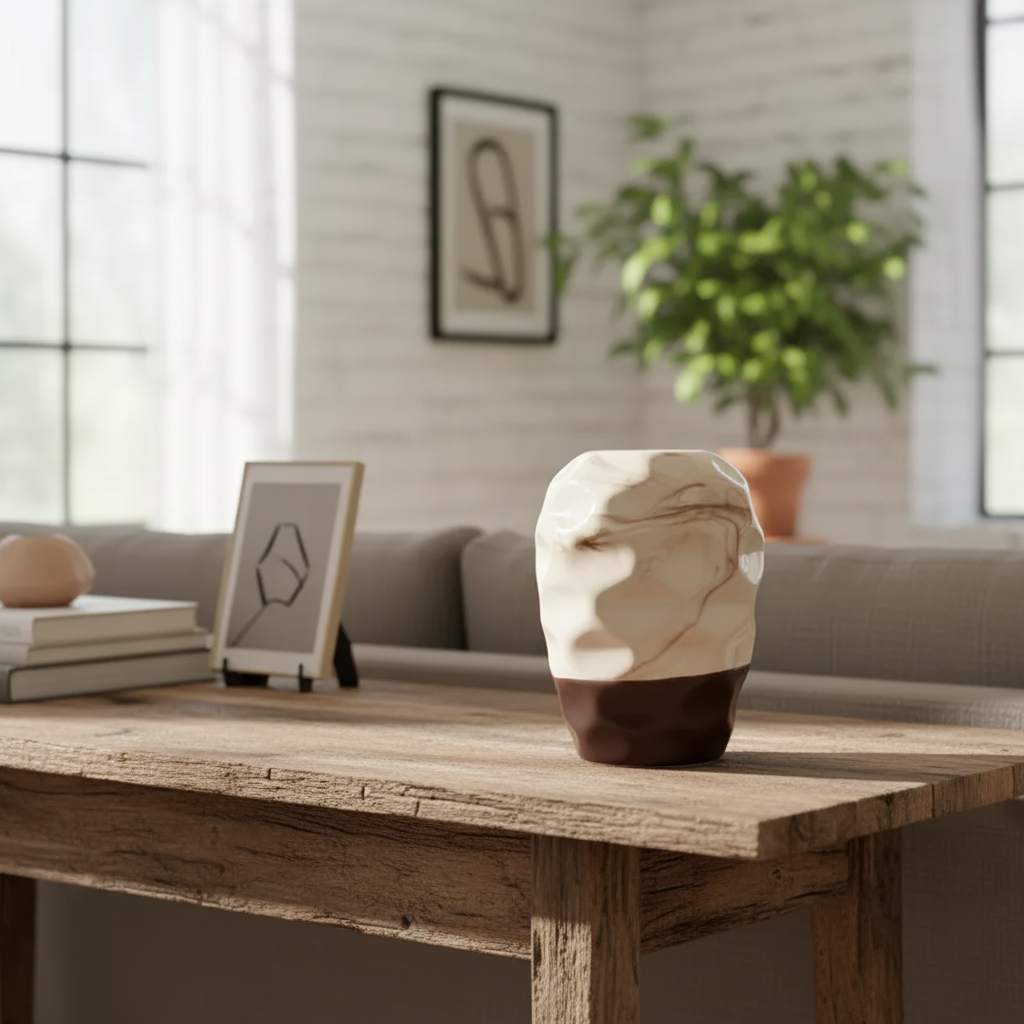 Florero Cerámica Textura Mármol Burdeo - Diseño Elegante Florero Frank Home Chile