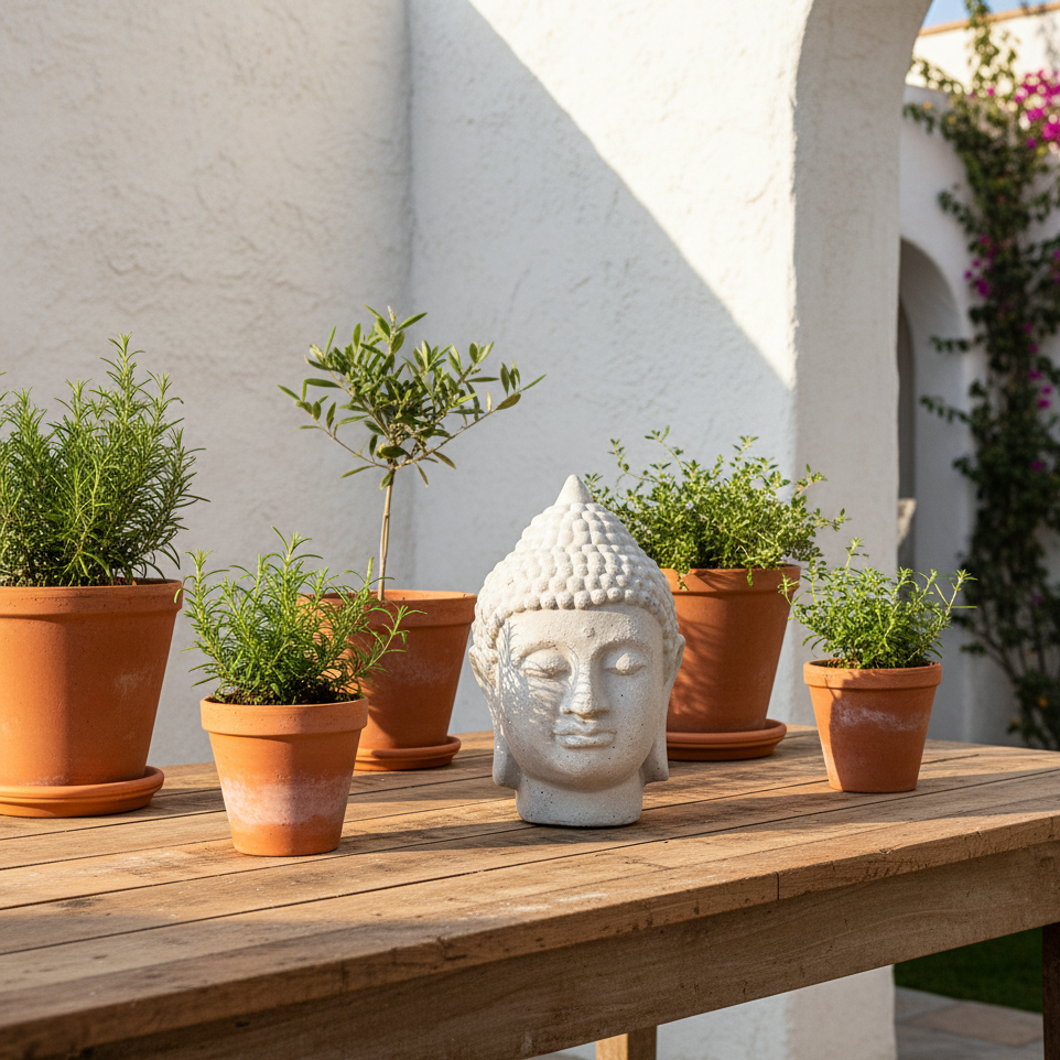 Adorno Cabeza de Buda Cerámica Textura Piedra 23cm - Decoración Zen Adorno Frank Home Chile