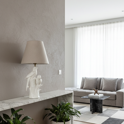 Lámpara Base Cerámica Esmaltada Pájaros Pantalla Beige Lampara de mesa y escritorio Frank Home Chile