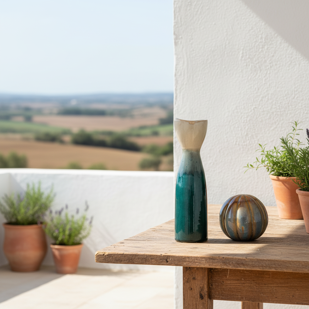 Set Porta Vela y Esfera Decorativa Cerámica Esmaltada Set Porta Velas Frank Home Chile