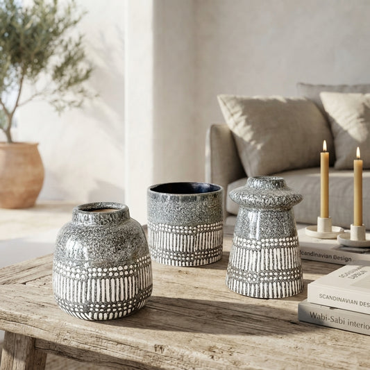 Set Floreros Cerámica Esmaltada Terrazo