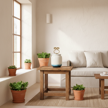 Ánfora Cerámica Esmaltada con Asa Bronce Anfora Frank Home Chile
