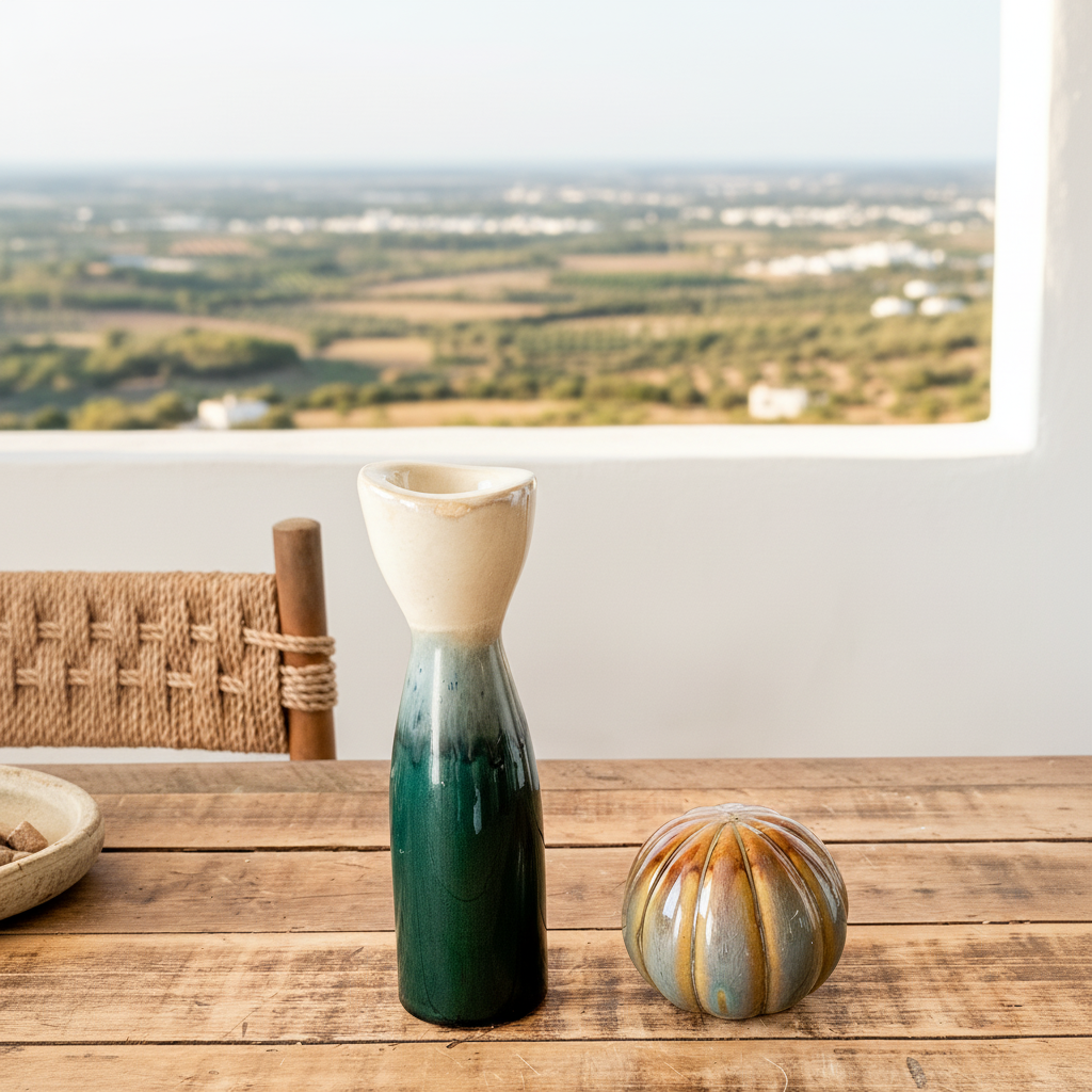 Set Porta Vela y Esfera Decorativa Cerámica Esmaltada Set Porta Velas Frank Home Chile