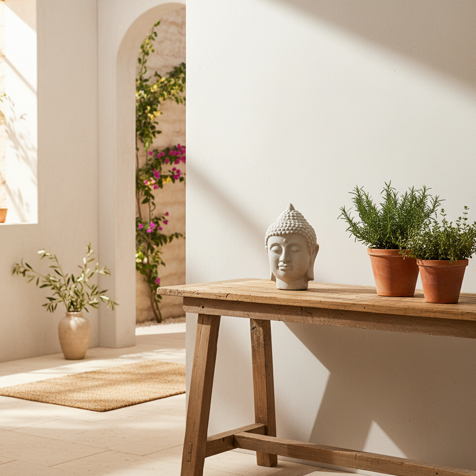 Adorno Cabeza de Buda Cerámica Textura Piedra 23cm - Decoración Zen Adorno Frank Home Chile