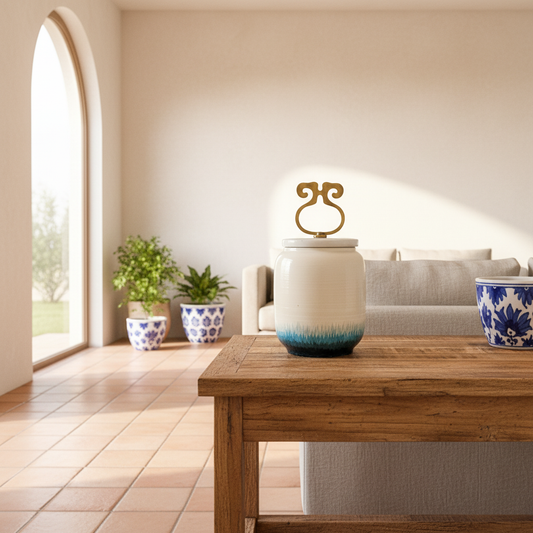 Ánfora Cerámica Esmaltada con Asa Bronce Anfora Frank Home Chile