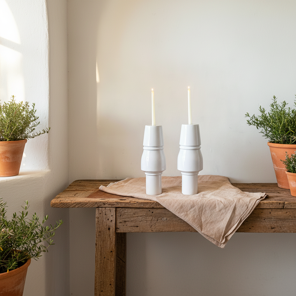 Porta Vela Cerámica Esmaltada Elegante Alto Porta Vela Frank Home Chile