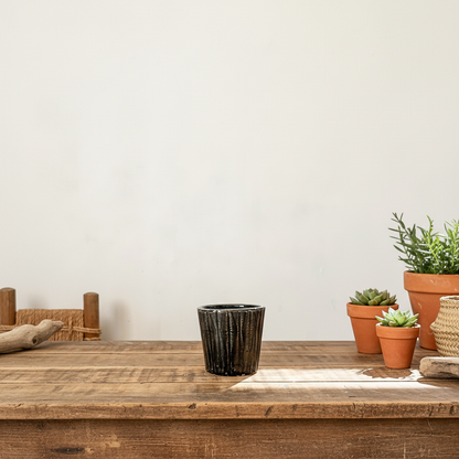 Porta Macetero Cerámica Esmaltada Negro 14cm | Frank Home Porta Macetero Frank Home Chile