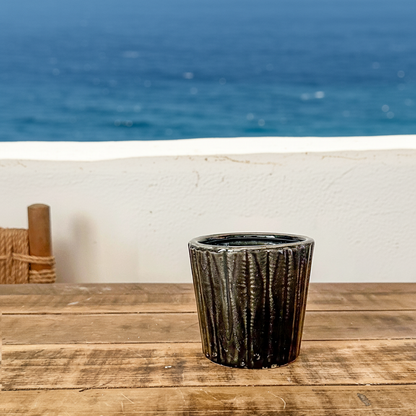 Porta Macetero Cerámica Esmaltada Negro 14cm | Frank Home Porta Macetero Frank Home Chile