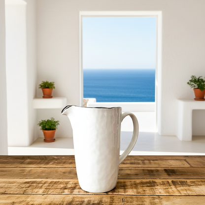 Jarra Cerámica Blanca Borde Negro 1.8L - Diseño Minimalista Jarra Frank Home Chile