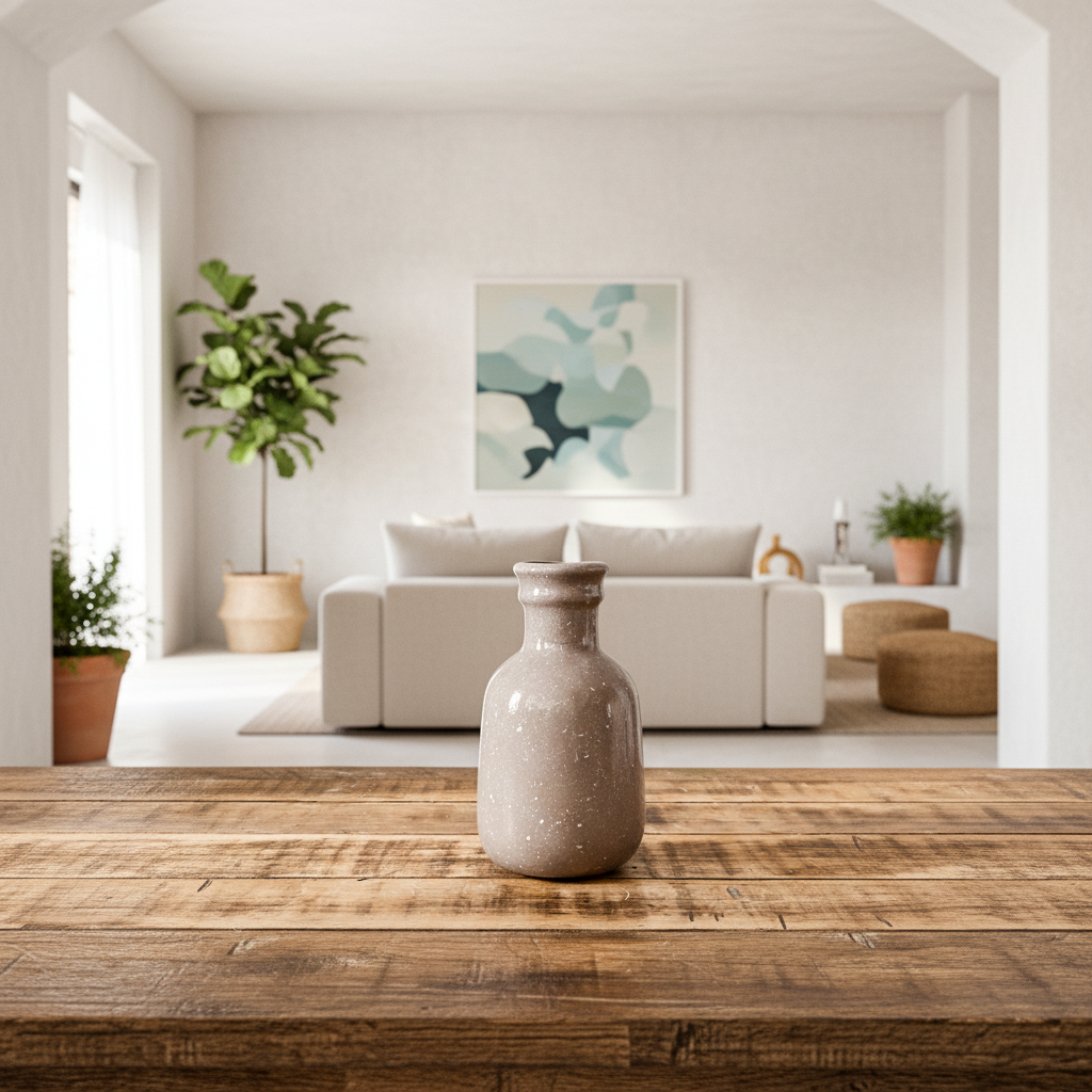Florero Botella Cerámica Esmaltada Taupe 17cm - Textura Artesanal Florero Frank Home Chile