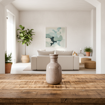 Florero Botella Cerámica Esmaltada Taupe 17cm - Textura Artesanal Florero Frank Home Chile