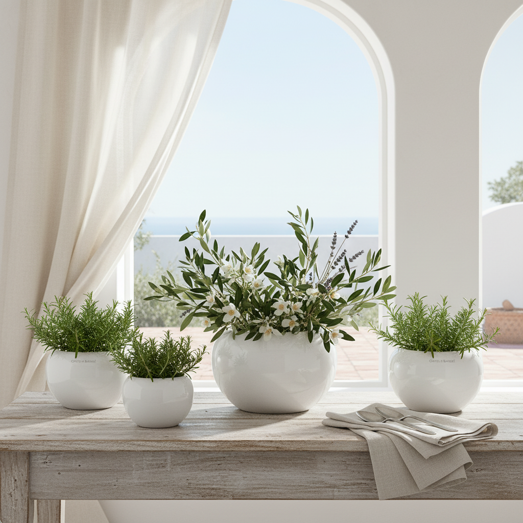 Florero Centro de Mesa Redondo Cerámica Esmaltada Blanco 18cm Florero Frank Home Chile