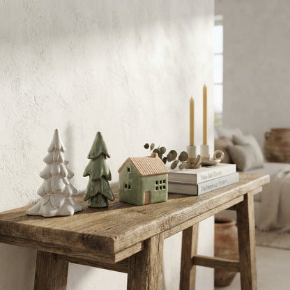 Set Casita + 2 Pinos Cerámica Esmaltada Adorno Frank Home Chile