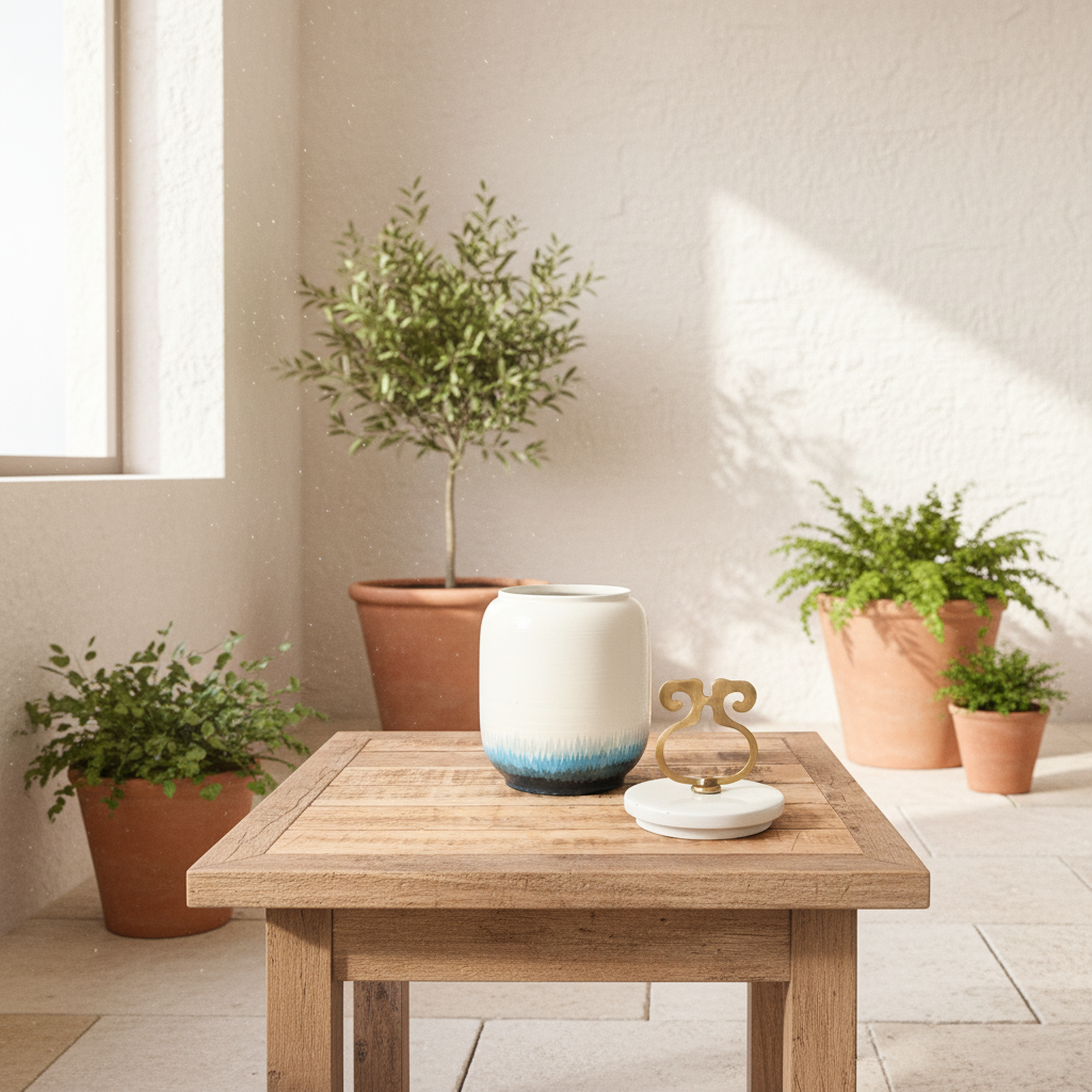 Ánfora Cerámica Esmaltada con Asa Bronce Anfora Frank Home Chile