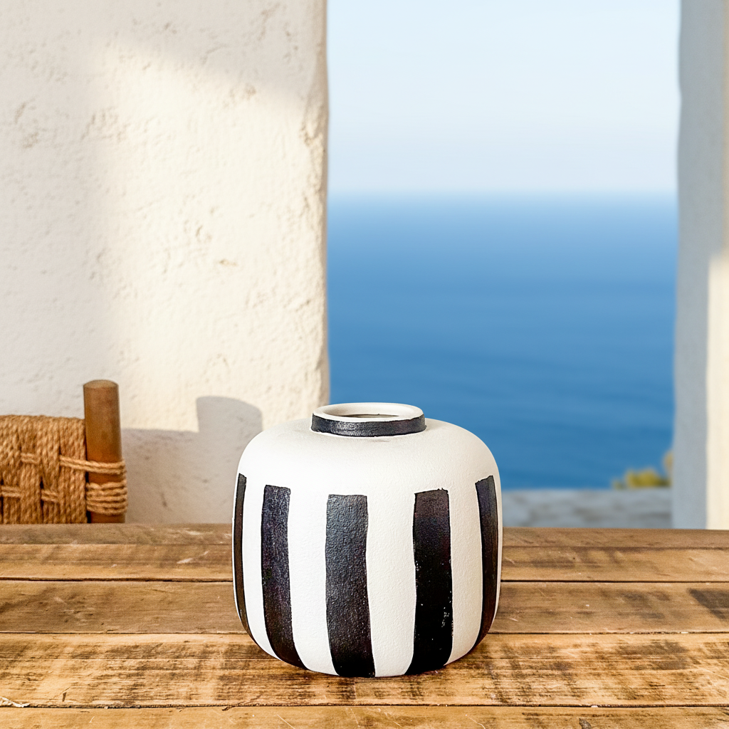 Florero Cerámica Blanco y Negro 17cm Artesanal | Frank Home Florero Frank Home Chile