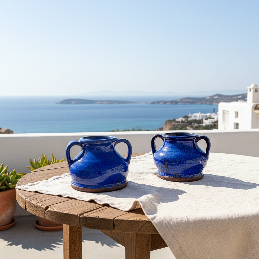Vasija Rústica Cerámica Azul 13cm - Mini Florero Artesanal Florero Frank Home Chile