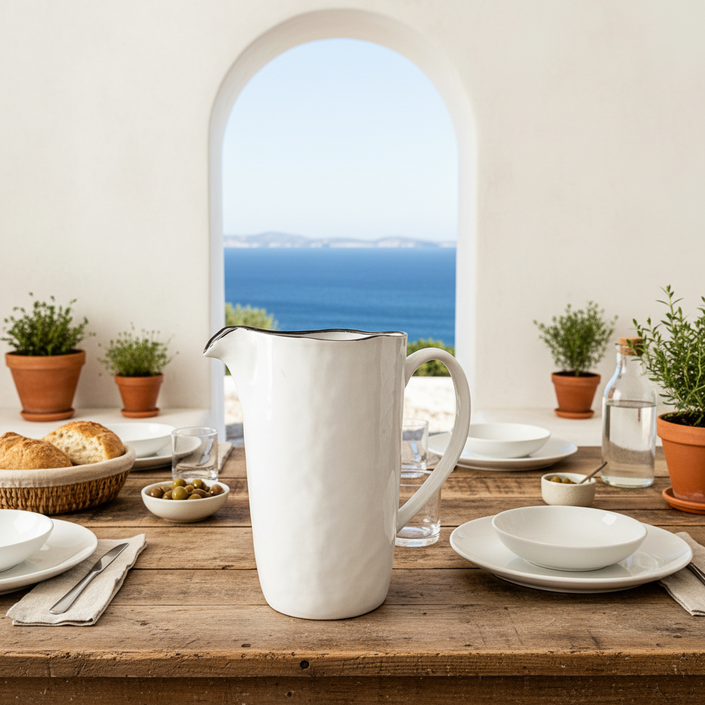 Jarra Cerámica Blanca Borde Negro 1.8L - Diseño Minimalista Jarra Frank Home Chile