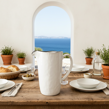 Jarra Cerámica Blanca Borde Negro 1.8L - Diseño Minimalista Jarra Frank Home Chile